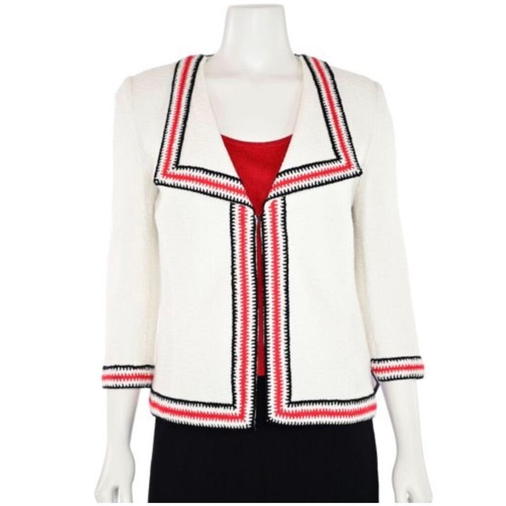 St. John Collection Clair Rever Collar 3/4 Sleeve Jacket Sz 4 Black Red Stitch